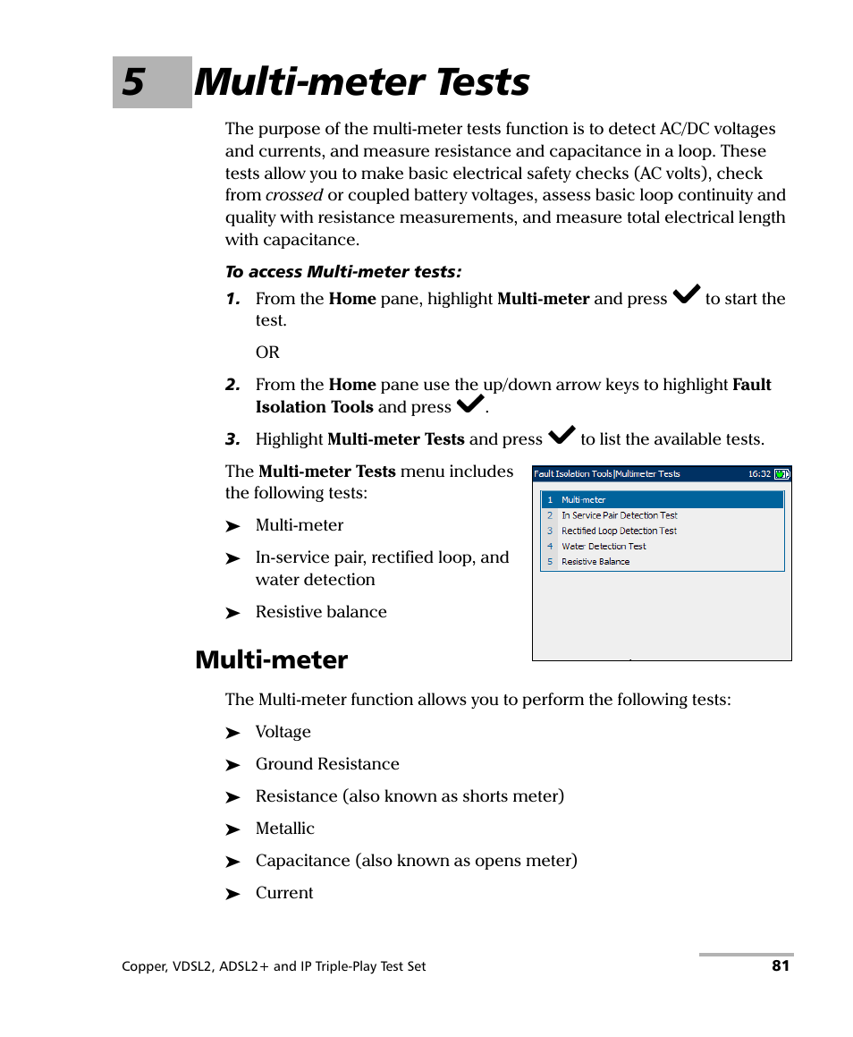 5 multi-meter tests, Multi-meter, 5multi-meter tests | EXFO VDSL2 User Manual | Page 89 / 275