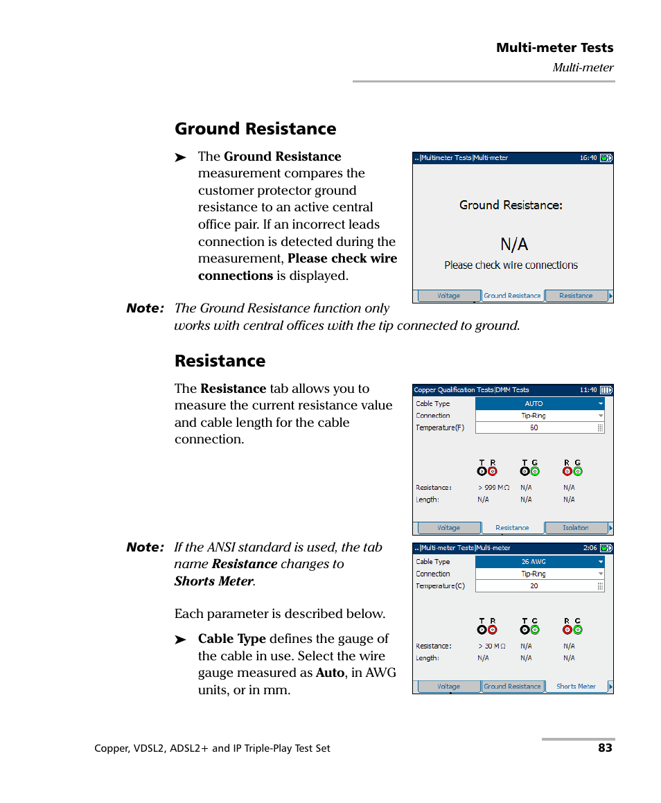 Ground resistance, Resistance | EXFO VDSL2 User Manual | Page 91 / 275