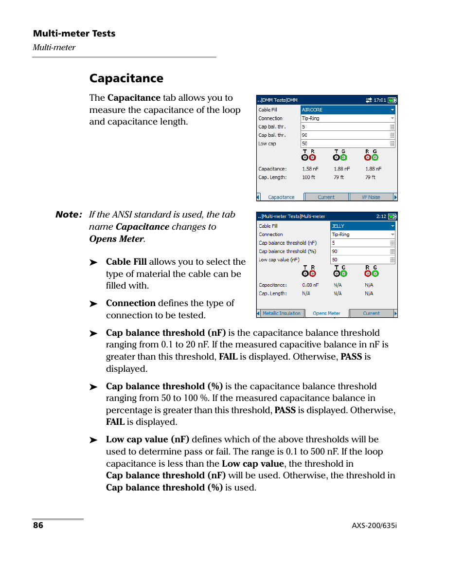 Capacitance | EXFO VDSL2 User Manual | Page 94 / 275