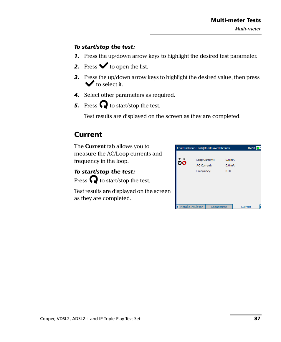 Current | EXFO VDSL2 User Manual | Page 95 / 275