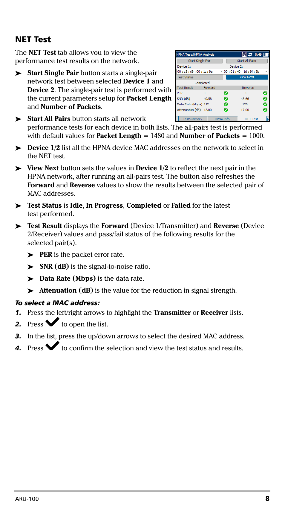 Net test | EXFO ARU-100 HPNA Test Probe User Manual | Page 13 / 26