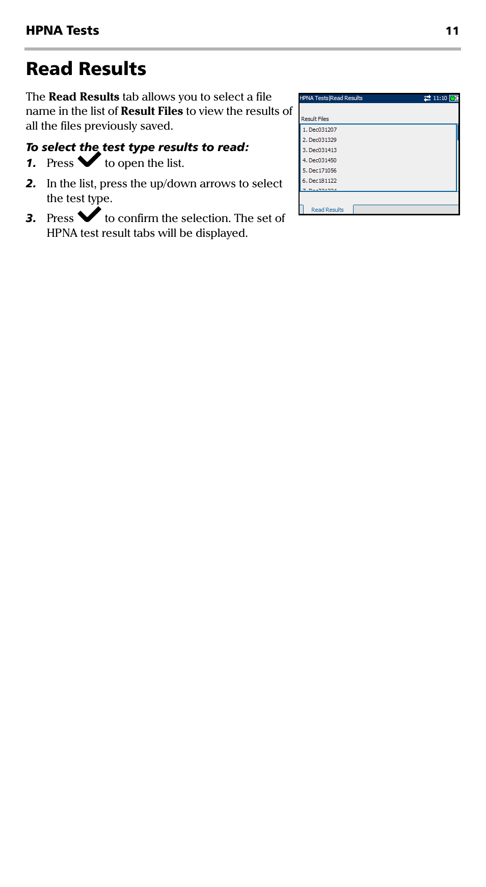 Read results | EXFO ARU-100 HPNA Test Probe User Manual | Page 16 / 26