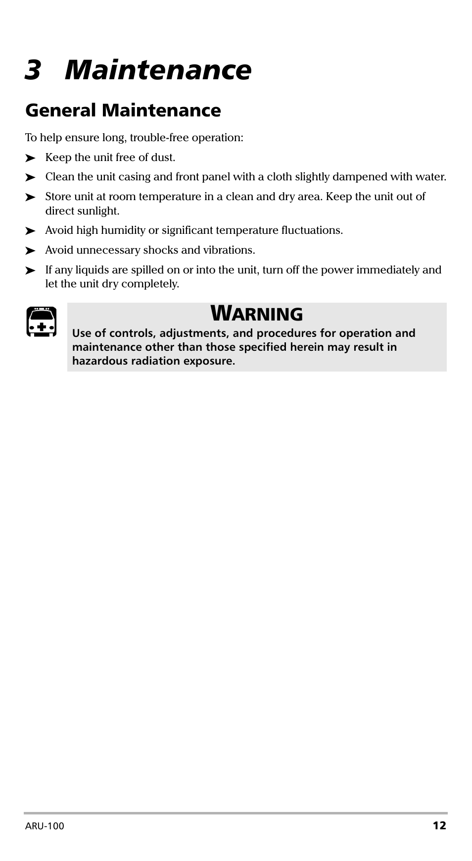 3 maintenance, General maintenance, Arning | EXFO ARU-100 HPNA Test Probe User Manual | Page 17 / 26