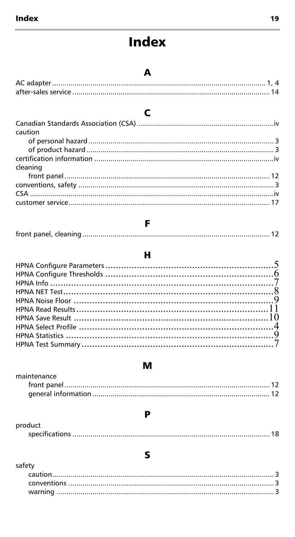 Index | EXFO ARU-100 HPNA Test Probe User Manual | Page 23 / 26