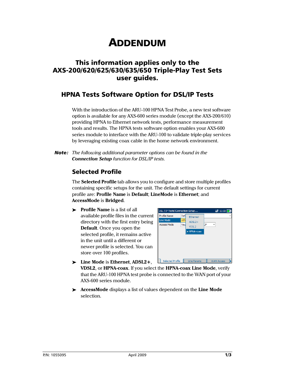 EXFO ARU-100 HPNA Test Software Option for DSL/IP Tests User Manual | 3 pages