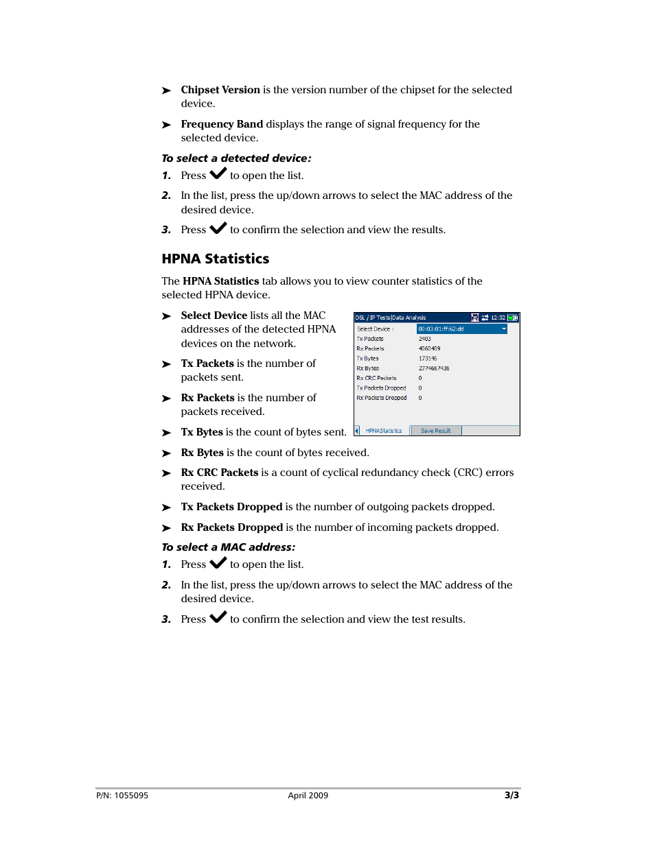 Hpna statistics | EXFO ARU-100 HPNA Test Software Option for DSL/IP Tests User Manual | Page 3 / 3