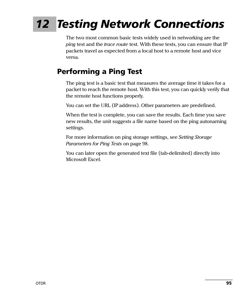 12 testing network connections, Performing a ping test | EXFO AXS-100 Series OTDR User Manual | Page 103 / 155