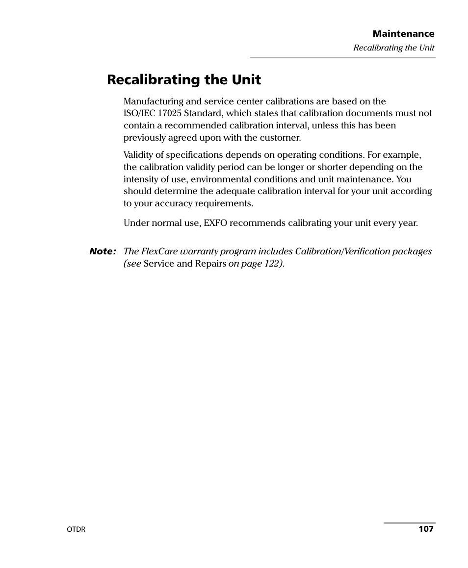 Recalibrating the unit | EXFO AXS-100 Series OTDR User Manual | Page 115 / 155