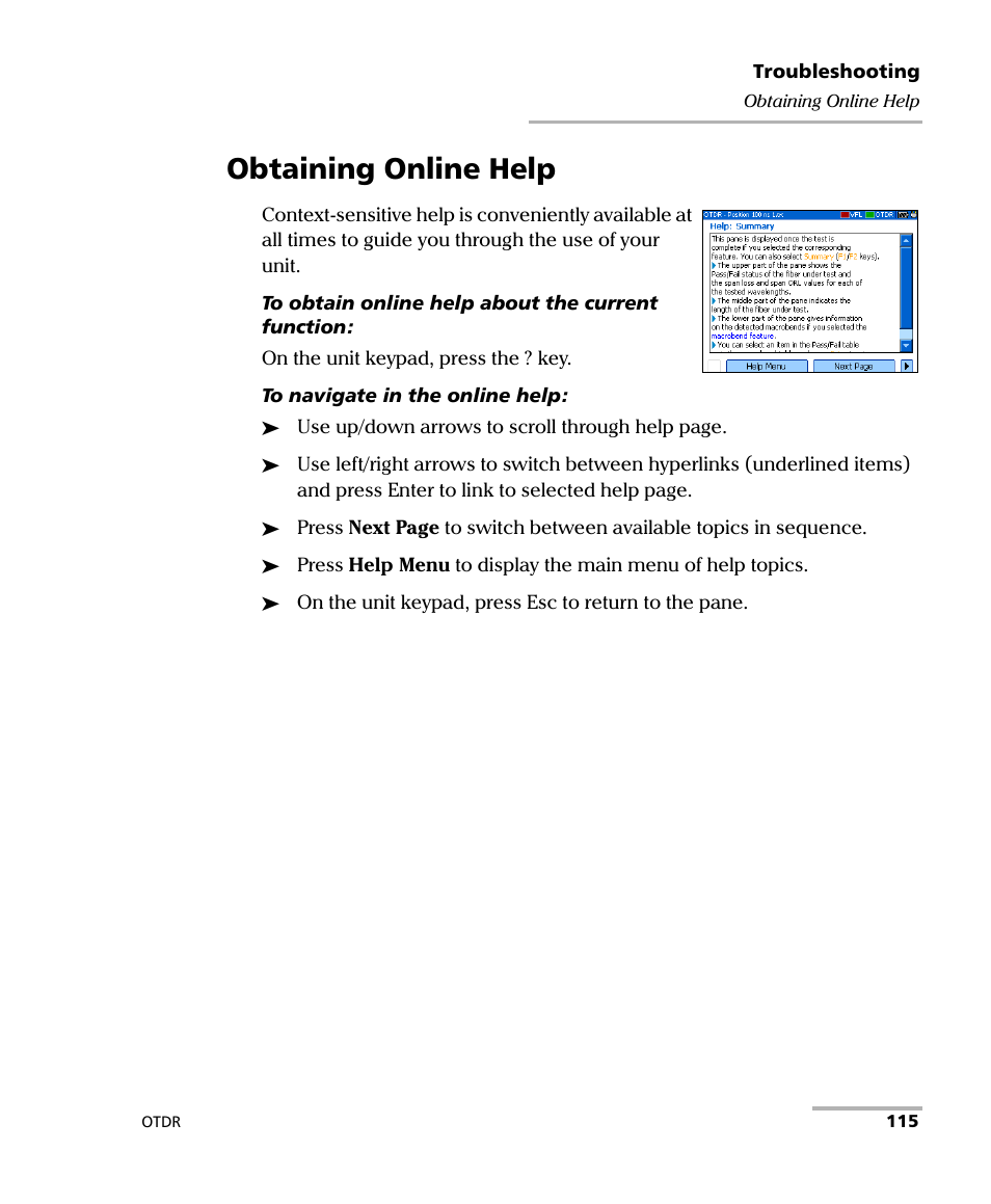 Obtaining online help | EXFO AXS-100 Series OTDR User Manual | Page 123 / 155