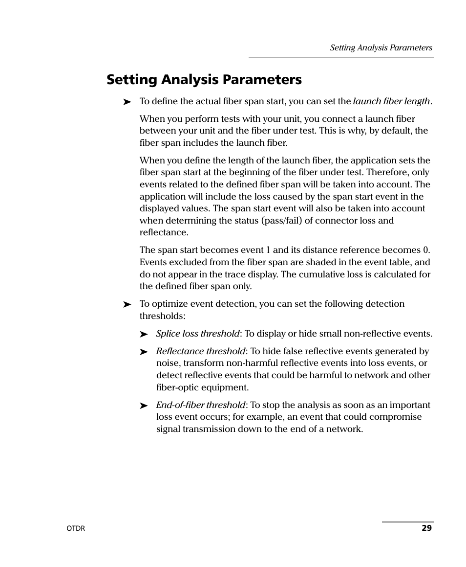 Setting analysis parameters | EXFO AXS-100 Series OTDR User Manual | Page 37 / 155