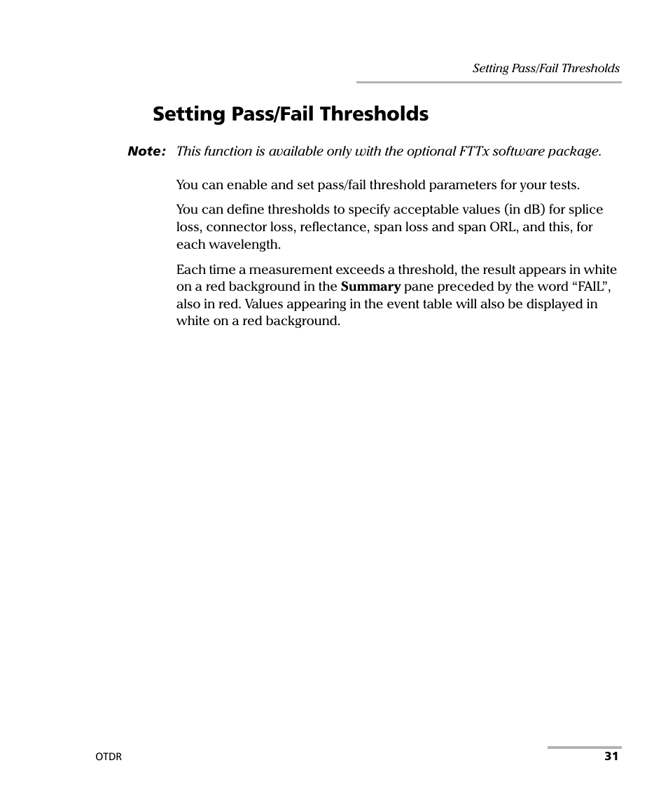 Setting pass/fail thresholds | EXFO AXS-100 Series OTDR User Manual | Page 39 / 155