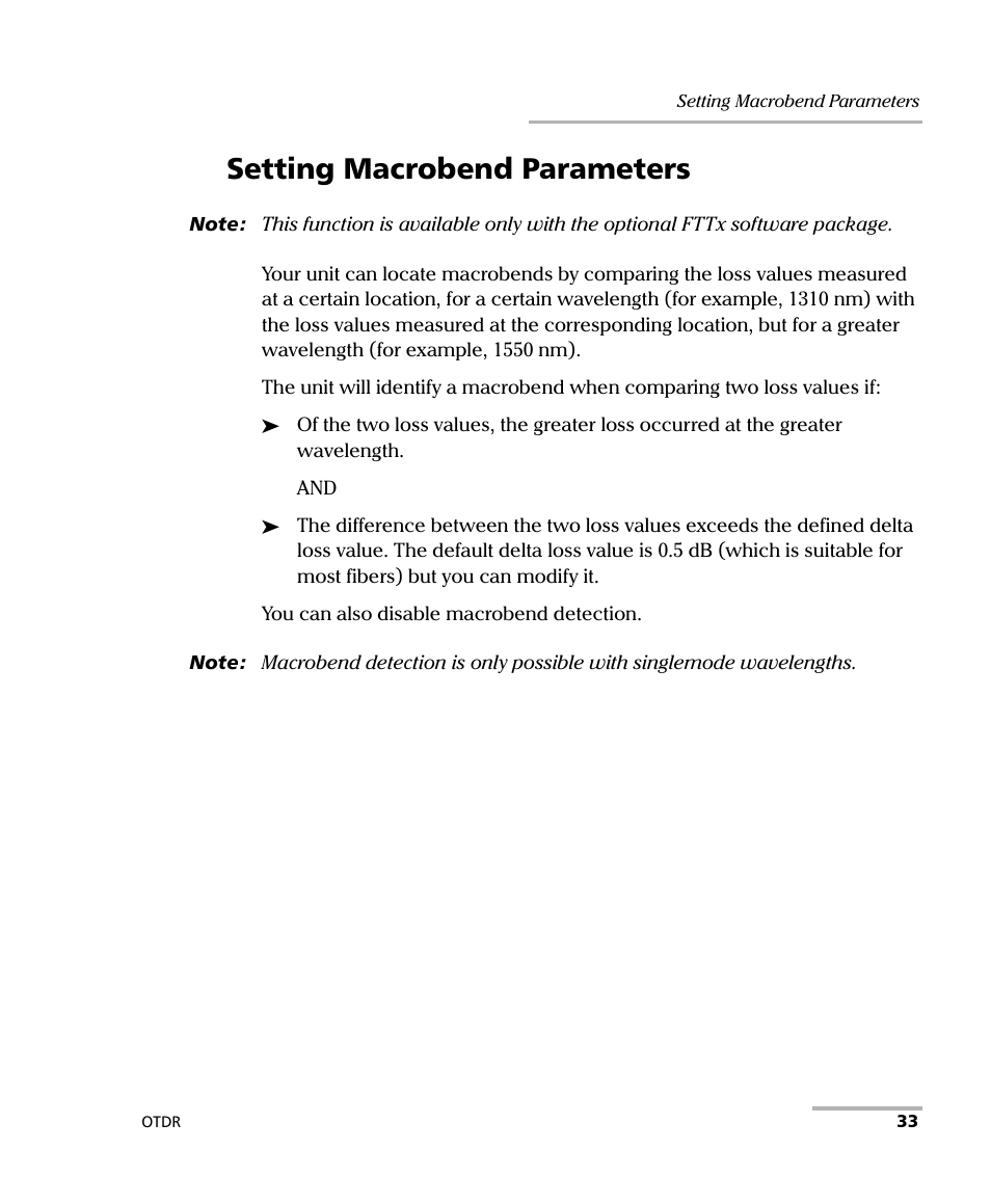 Setting macrobend parameters | EXFO AXS-100 Series OTDR User Manual | Page 41 / 155