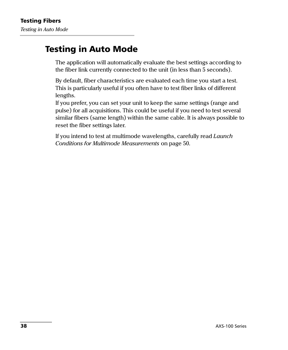 Testing in auto mode | EXFO AXS-100 Series OTDR User Manual | Page 46 / 155