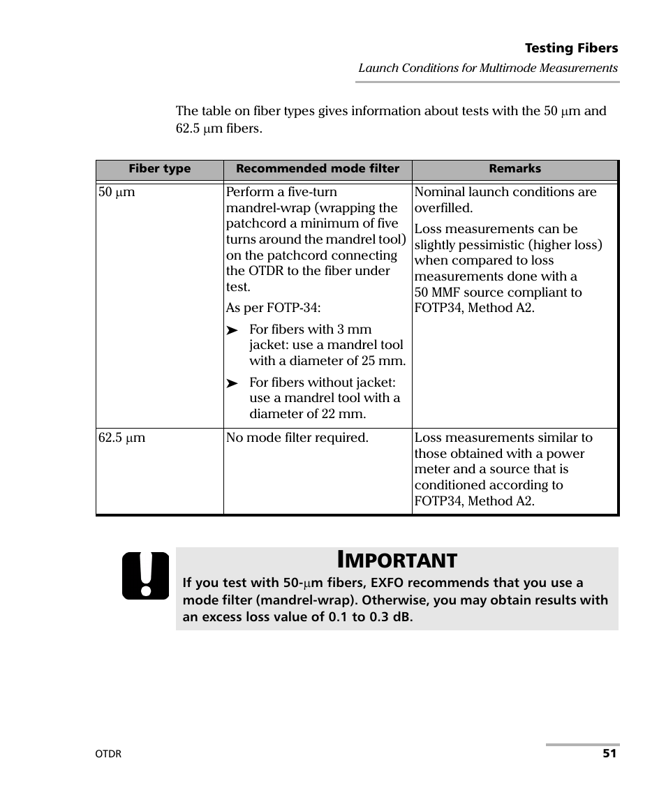 Mportant | EXFO AXS-100 Series OTDR User Manual | Page 59 / 155