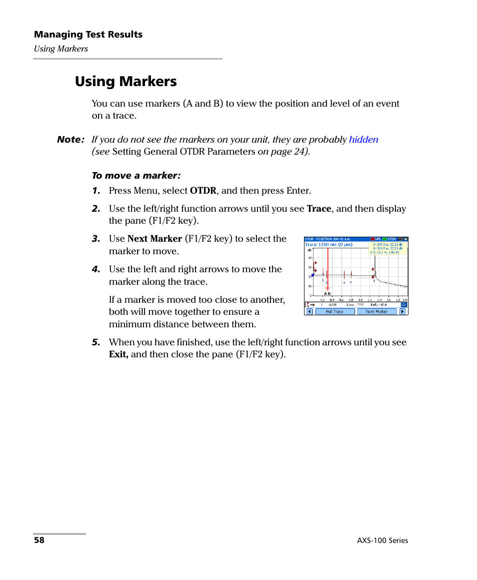 Using markers | EXFO AXS-100 Series OTDR User Manual | Page 66 / 155