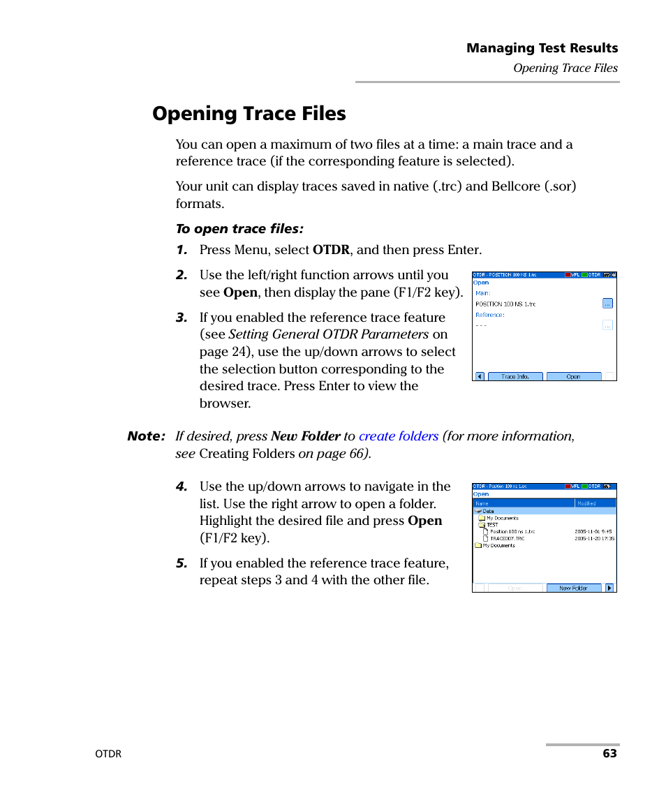 Opening trace files | EXFO AXS-100 Series OTDR User Manual | Page 71 / 155