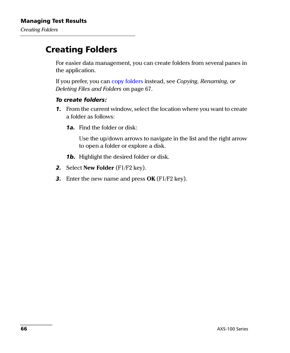 Creating folders, Create folders | EXFO AXS-100 Series OTDR User Manual | Page 74 / 155