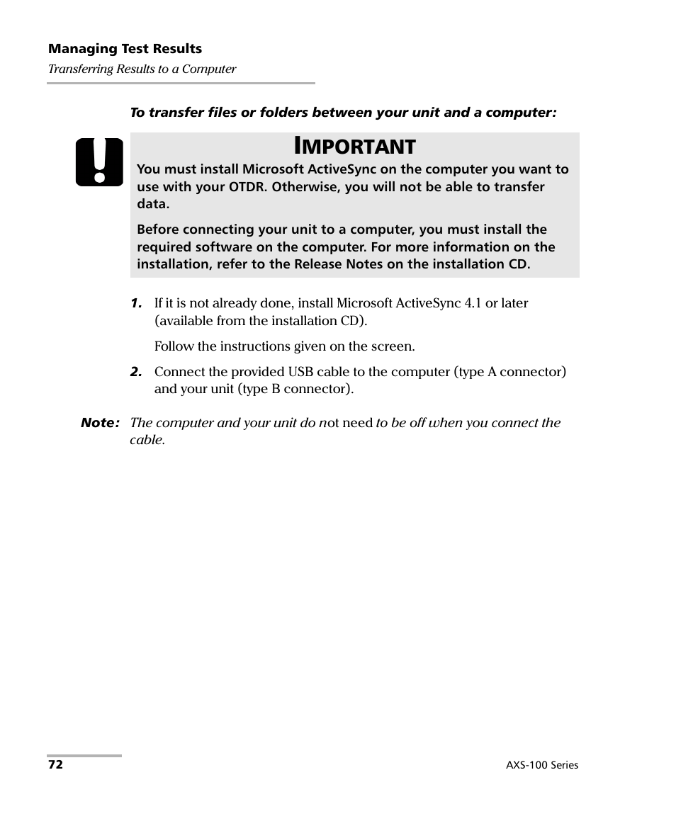 Mportant | EXFO AXS-100 Series OTDR User Manual | Page 80 / 155