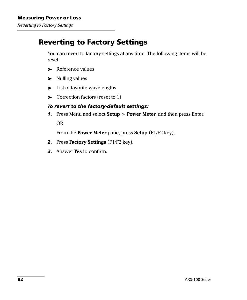 Reverting to factory settings | EXFO AXS-100 Series OTDR User Manual | Page 90 / 155