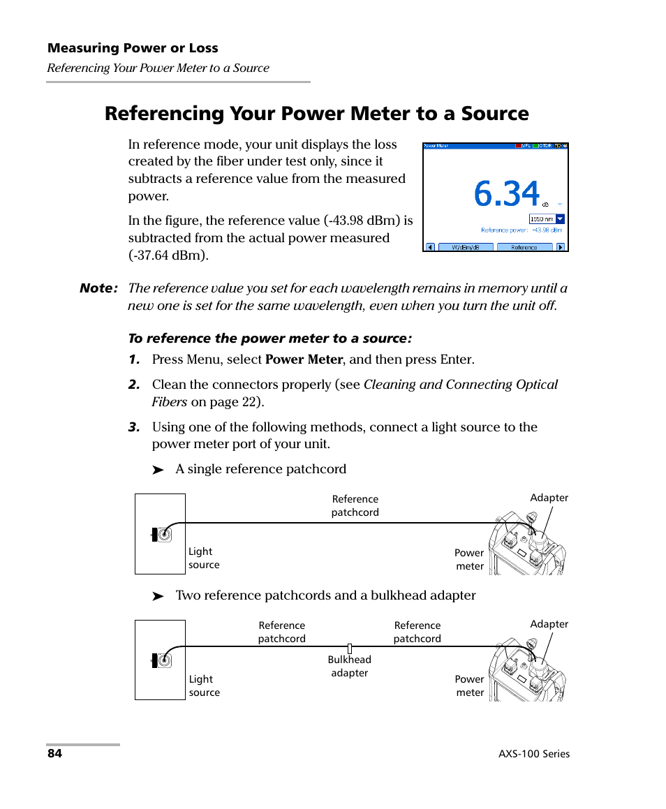 Referencing your power meter to a source | EXFO AXS-100 Series OTDR User Manual | Page 92 / 155
