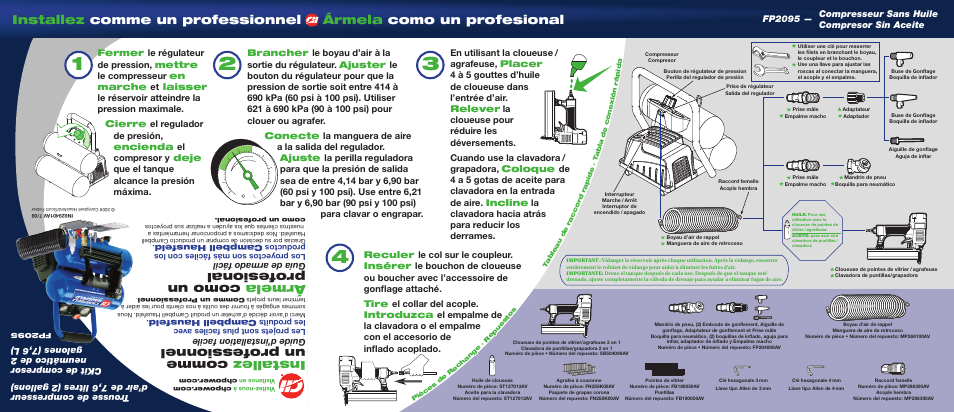 Installez comme un professionnel, Ármela como un profesional, Guide d’installation facile | Guía de armado fácil | Campbell Hausfeld IN629401AV7 User Manual | Page 2 / 2