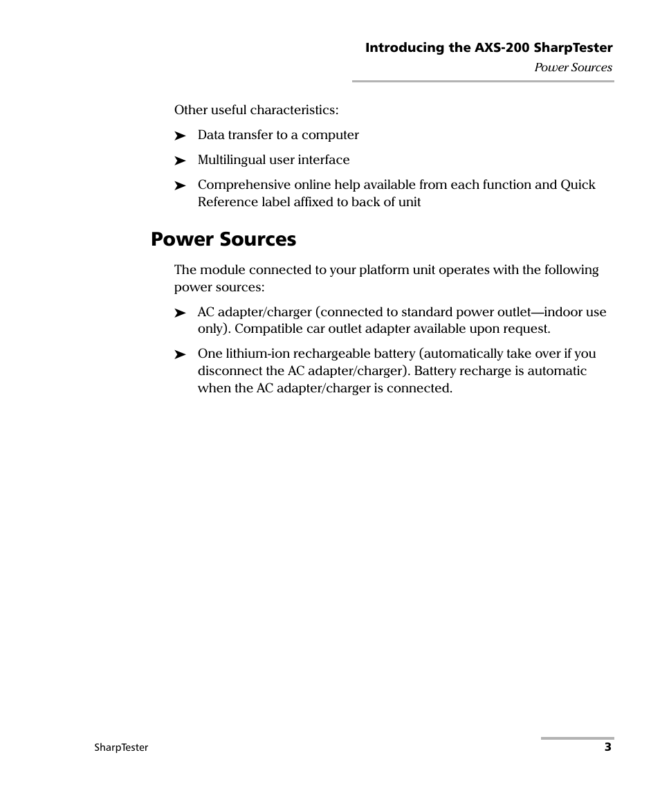 Power sources | EXFO AXS-200 SharpTESTER User Manual | Page 11 / 70