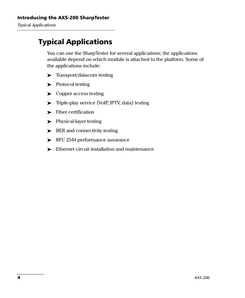 Typical applications | EXFO AXS-200 SharpTESTER User Manual | Page 12 / 70