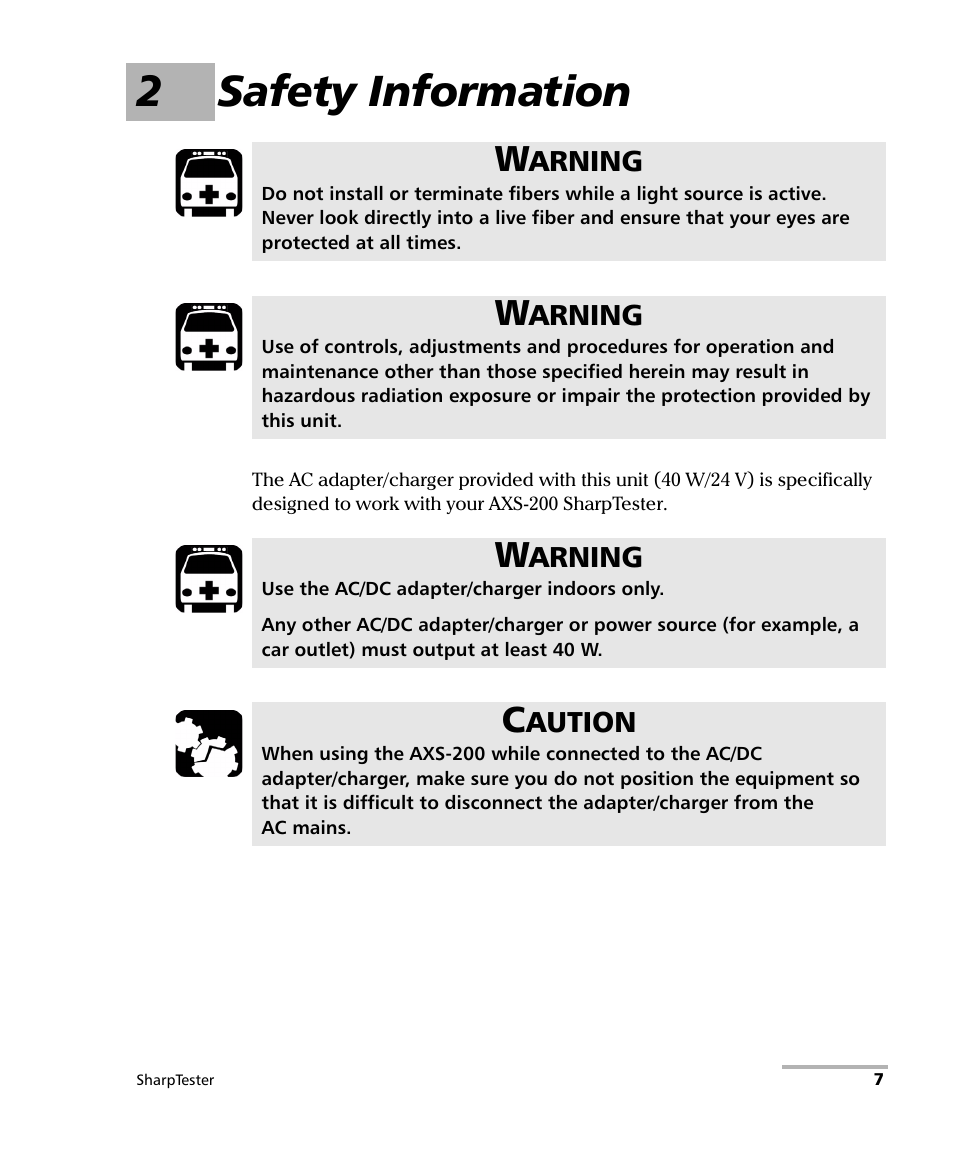 2 safety information, 2safety information | EXFO AXS-200 SharpTESTER User Manual | Page 15 / 70