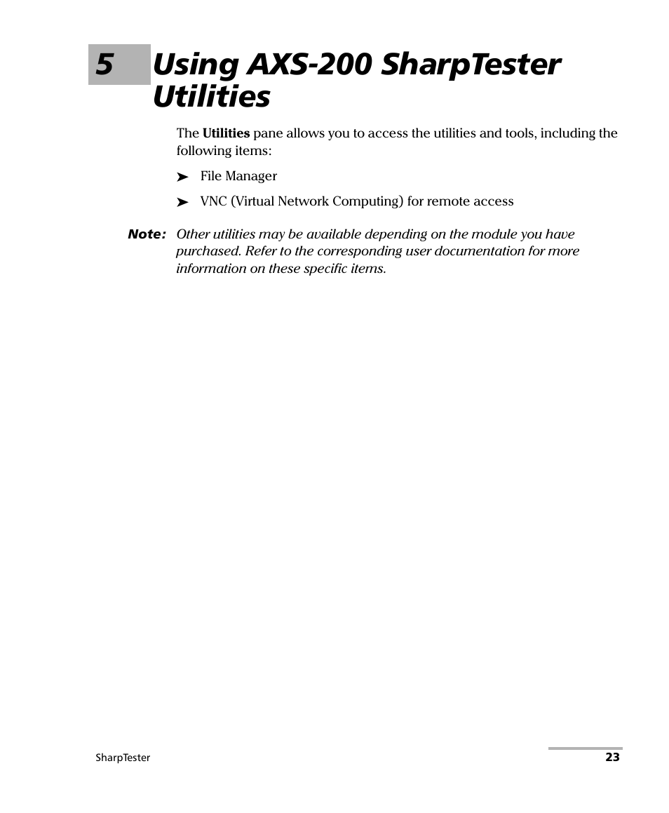 5 using axs-200 sharptester utilities, 5using axs-200 sharptester utilities | EXFO AXS-200 SharpTESTER User Manual | Page 31 / 70