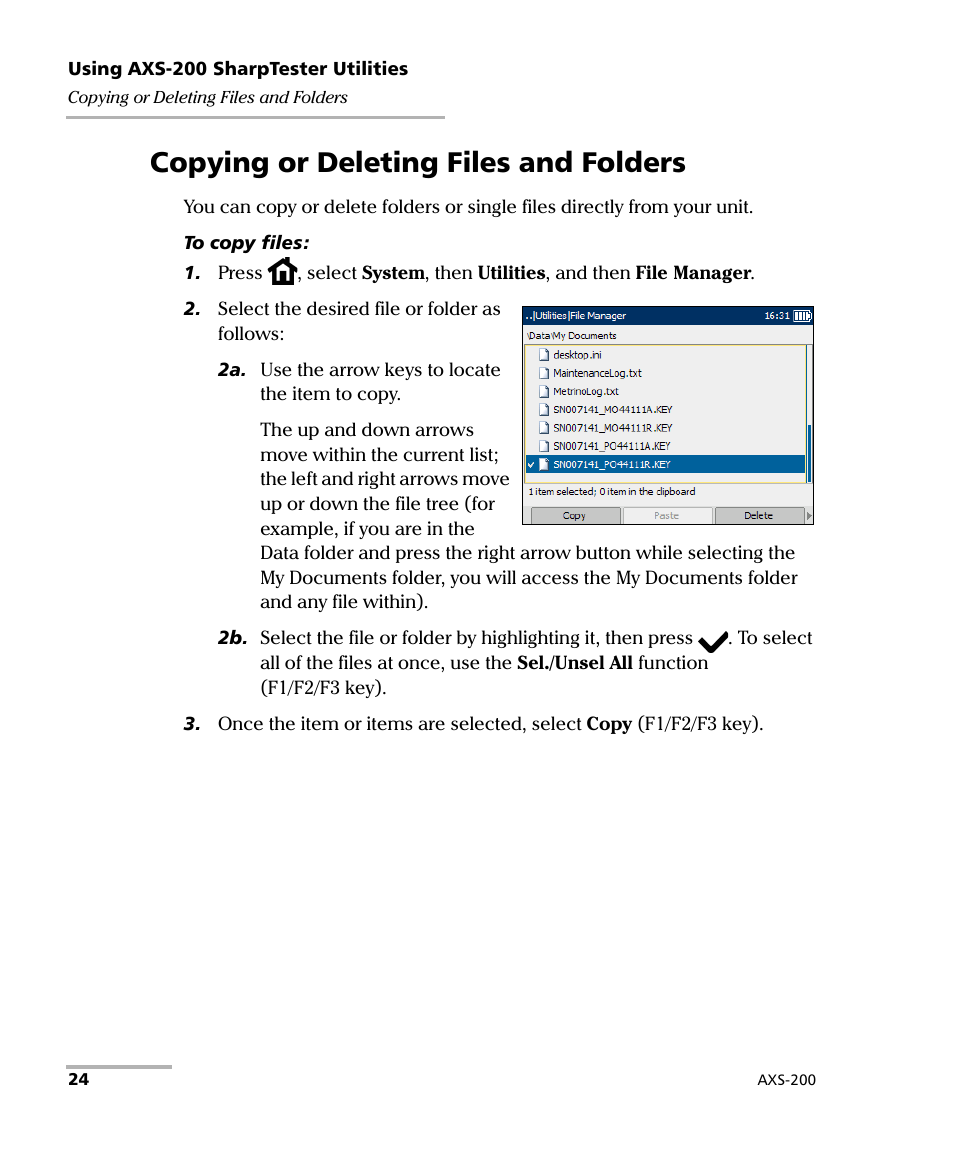 Copying or deleting files and folders | EXFO AXS-200 SharpTESTER User Manual | Page 32 / 70