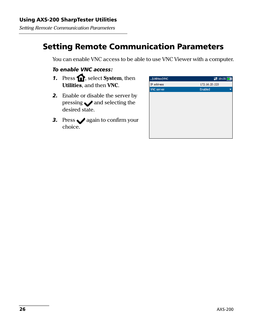 Setting remote communication parameters | EXFO AXS-200 SharpTESTER User Manual | Page 34 / 70