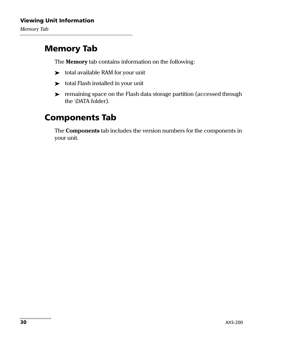 Memory tab, Components tab, Memory tab components tab | EXFO AXS-200 SharpTESTER User Manual | Page 38 / 70