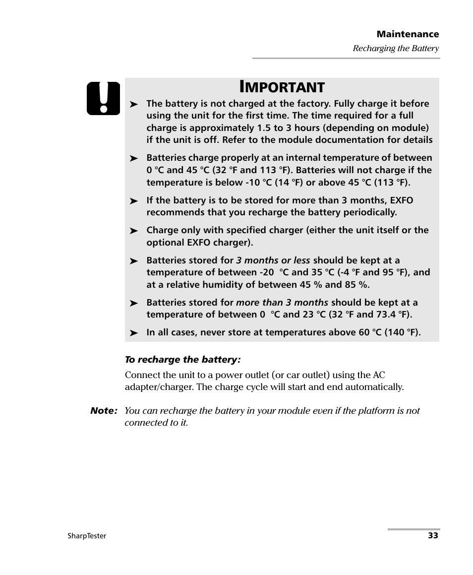 Mportant | EXFO AXS-200 SharpTESTER User Manual | Page 41 / 70