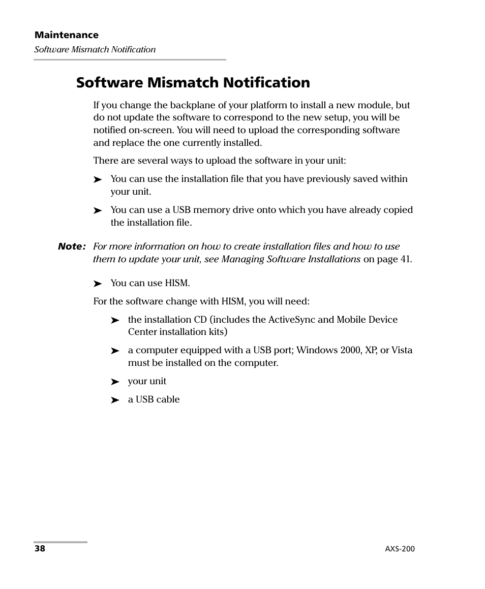 Software mismatch notification | EXFO AXS-200 SharpTESTER User Manual | Page 46 / 70