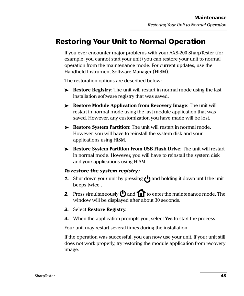 Restoring your unit to normal operation | EXFO AXS-200 SharpTESTER User Manual | Page 51 / 70