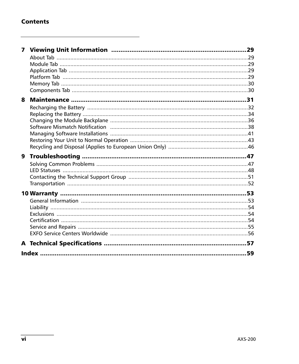 EXFO AXS-200 SharpTESTER User Manual | Page 6 / 70