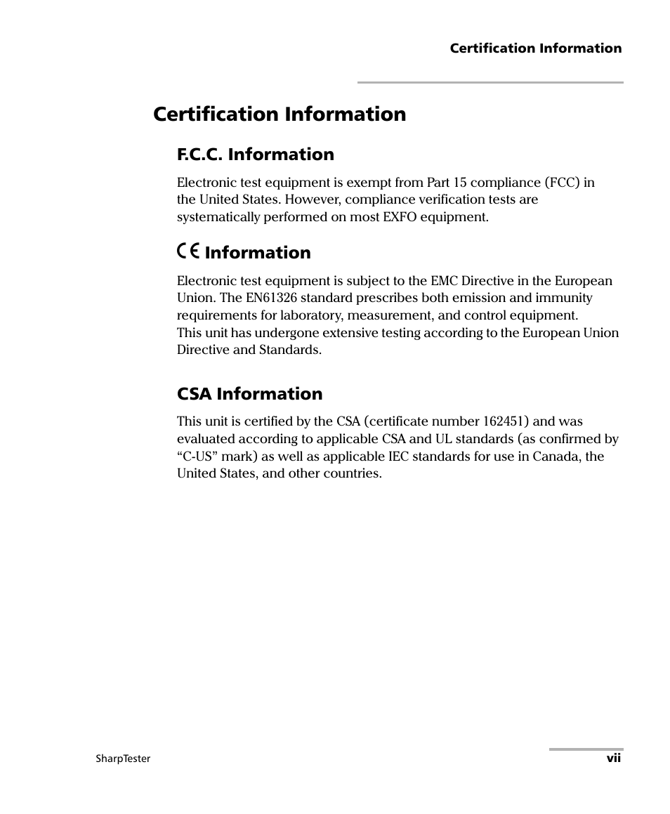 Certification information | EXFO AXS-200 SharpTESTER User Manual | Page 7 / 70