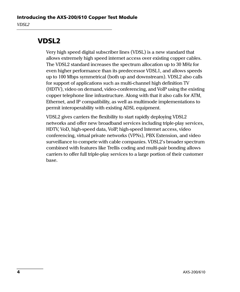 Vdsl2 | EXFO AXS-200/610 Copper Test Module User Manual | Page 10 / 152