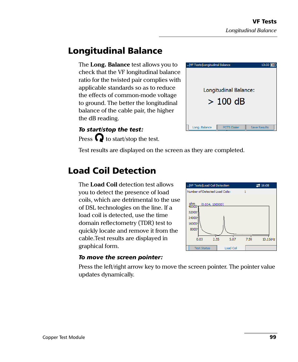 Longitudinal balance, Load coil detection, Longitudinal balance load coil detection | EXFO AXS-200/610 Copper Test Module User Manual | Page 105 / 152