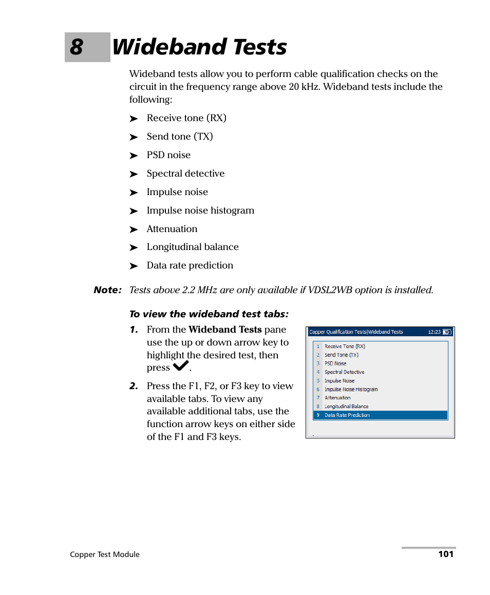 8 wideband tests, 8wideband tests | EXFO AXS-200/610 Copper Test Module User Manual | Page 107 / 152