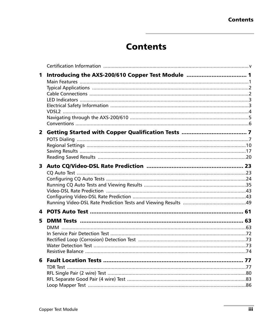 EXFO AXS-200/610 Copper Test Module User Manual | Page 3 / 152