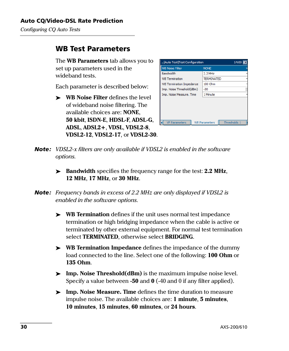Wb test parameters | EXFO AXS-200/610 Copper Test Module User Manual | Page 36 / 152