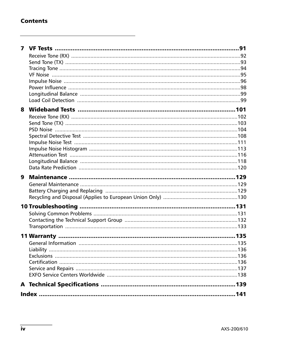 EXFO AXS-200/610 Copper Test Module User Manual | Page 4 / 152