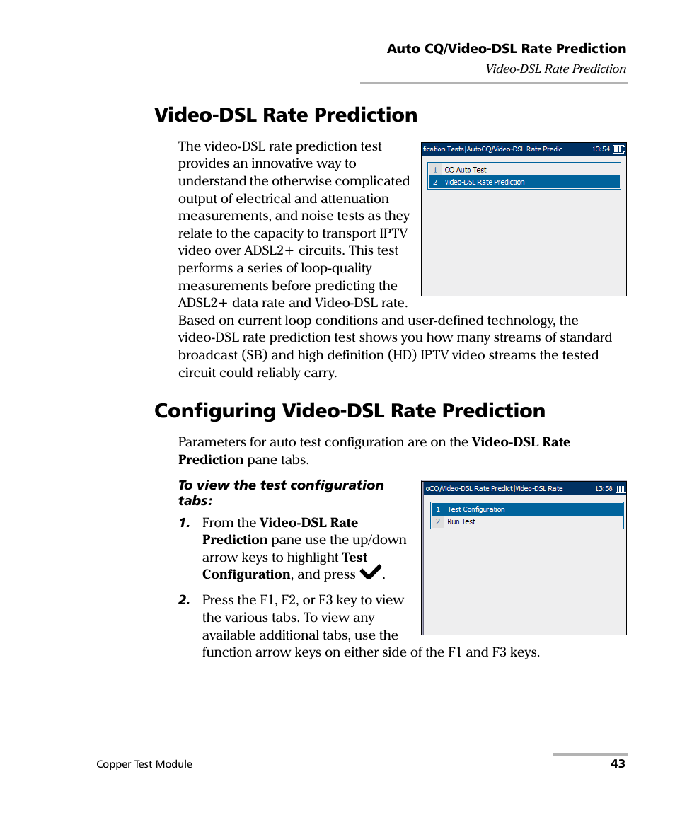 Video-dsl rate prediction, Configuring video-dsl rate prediction | EXFO AXS-200/610 Copper Test Module User Manual | Page 49 / 152