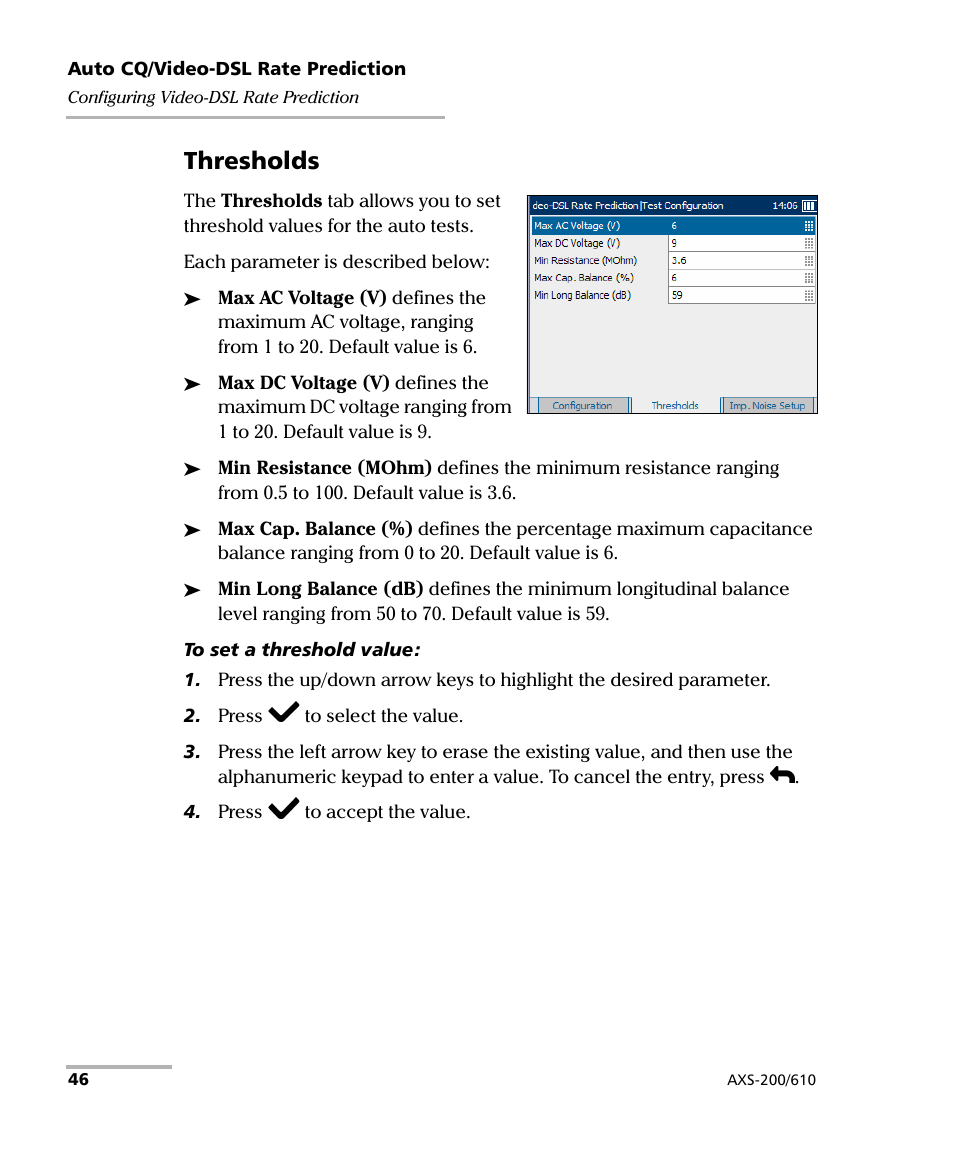 Thresholds | EXFO AXS-200/610 Copper Test Module User Manual | Page 52 / 152