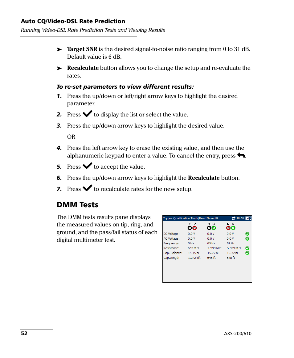 Dmm tests | EXFO AXS-200/610 Copper Test Module User Manual | Page 58 / 152