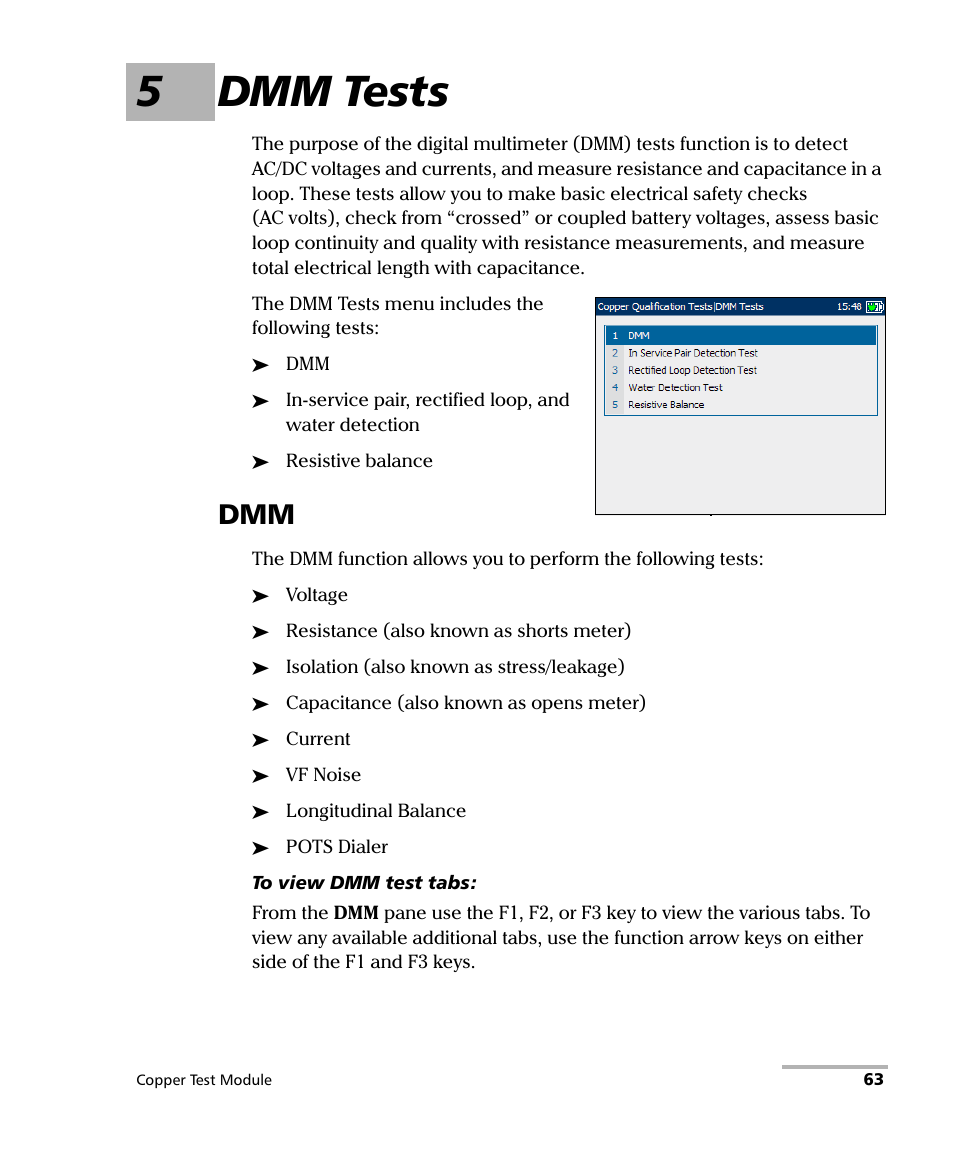 5 dmm tests, 5dmm tests | EXFO AXS-200/610 Copper Test Module User Manual | Page 69 / 152