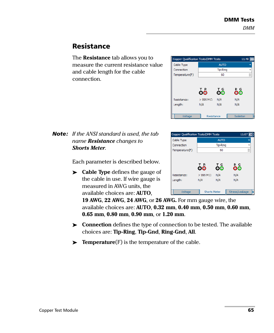 Resistance | EXFO AXS-200/610 Copper Test Module User Manual | Page 71 / 152