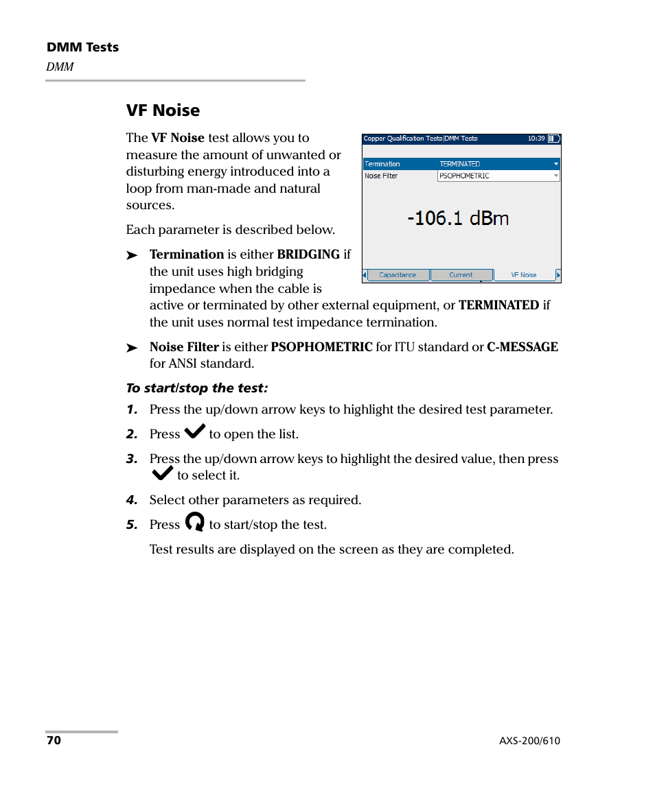 Vf noise | EXFO AXS-200/610 Copper Test Module User Manual | Page 76 / 152
