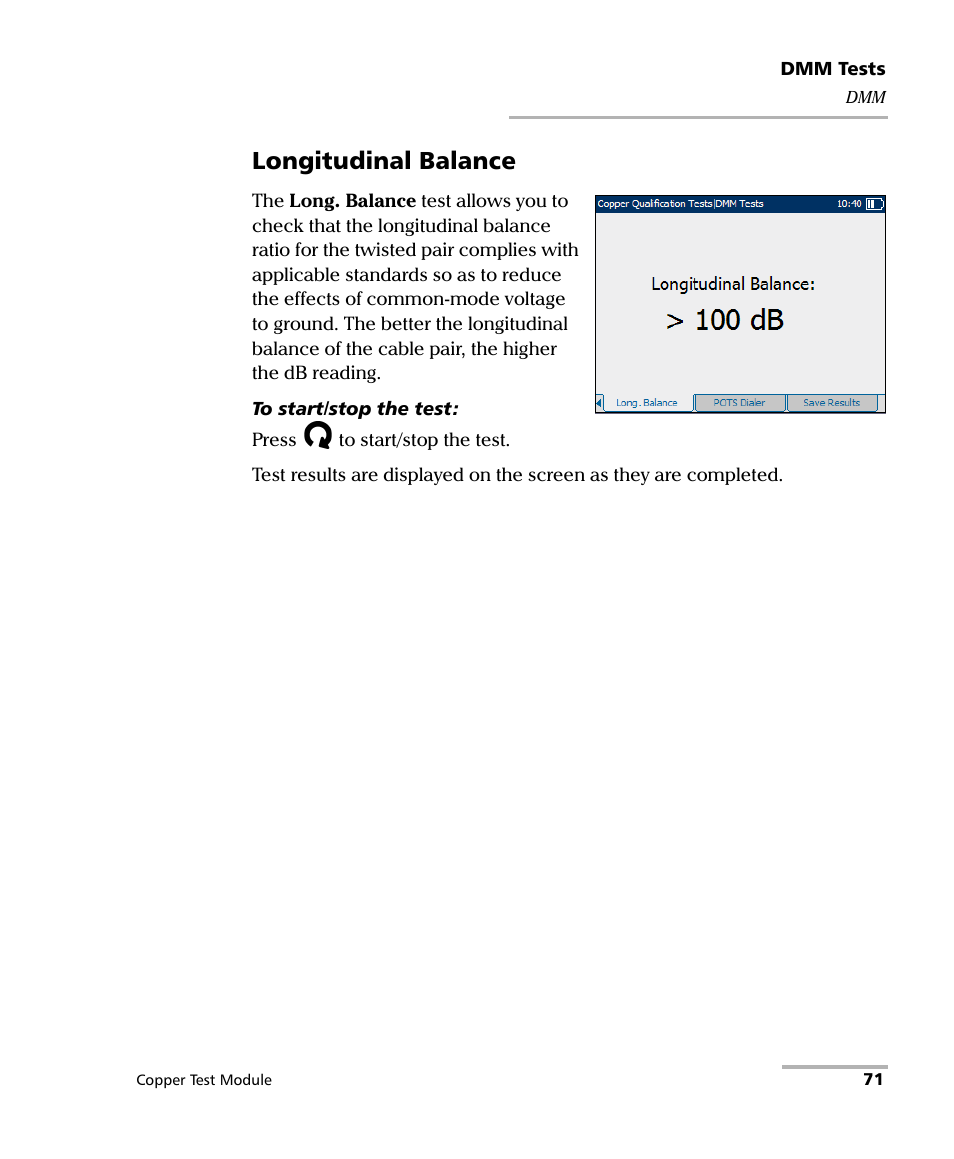 Longitudinal balance | EXFO AXS-200/610 Copper Test Module User Manual | Page 77 / 152